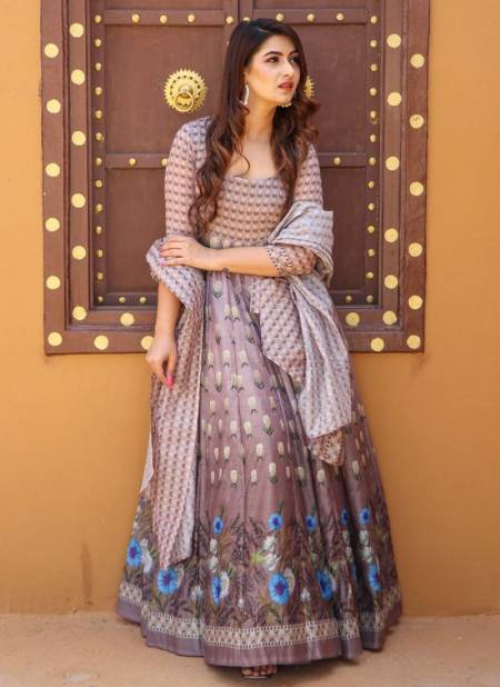 Silver Colour Alfaaz 3 New Exclusive Wear Chanderi Printed Gown With Dupatta Collection 3006